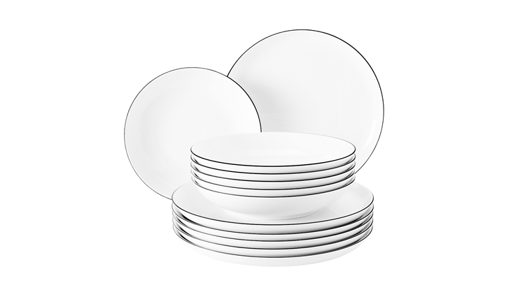 Seltmann Weiden Lido Black Line Frühstücksteller 12er Set - Eckig ø20cm