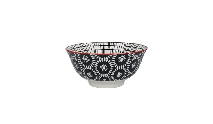 KitchenCraft Glazed Stoneware Bowl, Black Tile (Set Monochr)