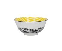 KitchenCraft Glazed Stoneware Bowl, Yellow Stripe,(Set Monochro