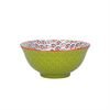 KitchenCraft Glazed Stoneware Bowl, Geometric Lime (Set brights