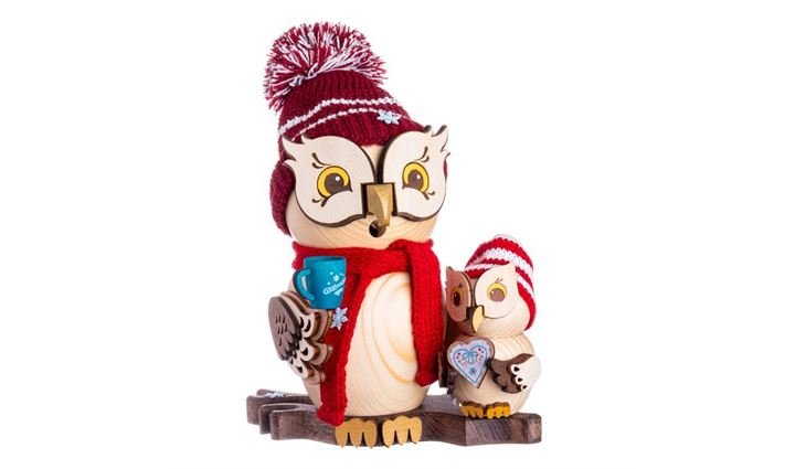 Kuhnert Rauchfigur Eule Weihnachtsmarktbesuch m.Kind